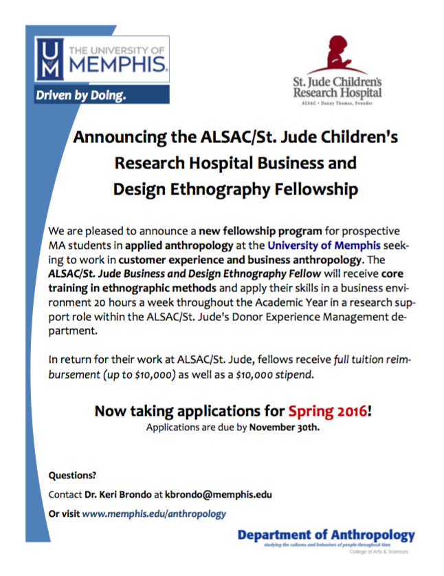 University of Memphis/ALSAC/St. Jude Children's Research Hospital Business and Design Ethnography Fellowship